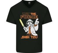 Maggio The Force Be Shih Tzu Divertente Cane Uomo Scollo A V Cotone T-Shirt