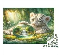 Magia della foresta del cucciolo di leopardo Puzzle 1000 Pezzi Carta riciclata per adulti Puzzle per adulti Gioco educativo per decompressione Ottima idea regalo per la creatività 38x26cm/1000pcs