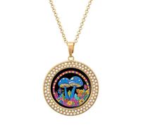 Magia Funghi Donna Personalizzato Ciondolo Collana Rotonda Diamante Collane Gioielli Regali per Uomo Compleanno, Misura unica, Metallo