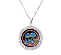 Magia Funghi Donna Personalizzato Ciondolo Collana Rotonda Diamante Collane Gioielli Regali per Uomo Compleanno, Misura unica, Metallo