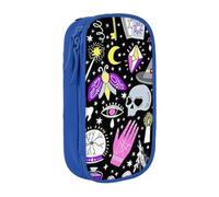 Magia Stregoneria Boemia Disegno Stampa Pratico Astuccio Multi-Scompartimento Ufficio Viaggi Scuola Arte Forniture Quotidi, Blu, Taglia unica, Con tasca per il