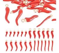Magibeads 24 ciondoli a forma di peperone rosso, in metallo smaltato, talismano, alla rinfusa, portafortuna, graziosi ciondoli a forma di cibo, verdure, per specchio, accessori auto, bracciali