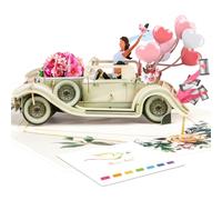 Magic Ants Just Married - Biglietto di auguri 3D pop-up per matrimonio, con auto d'epoca e motivo floreale, biglietto romantico per sposi, fidanzamenti, addio al nubilato, sposi, congratulazioni