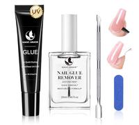 MAGIC ARMOR Colla per unghie gel da 15 g e solvente per unghie da 20 ml, per applicare il pennello, non necessita di luce UV, gel Press On Nails, senza acetone, con strumento per cuticole