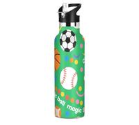 Magic Ball Game Football Basket Palla Stampa Verde Bottiglie d'acqua a tenuta stagna e senza BPA con coperchio con cannuccia Bottiglie isolate sottovuoto a doppia parete per bici, corsa, sport, viaggi