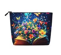 Magic Book Garden Borsa per il trucco Magic Book Garden per donna, grande pochette cosmetica da viaggio, organizer per articoli da toilette effetto lino resistente all'acqua con cerniera, borsa portao