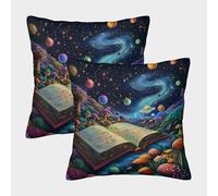 Magic Books 3D Printed Pillow Cover Decorative Square Cushion Fantasy Universe Festival Decor Gift Set of 2 for Home Bed Living Room Sofa 45x45cm