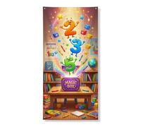 Magic Box - Coperture decorative per porte, educative, con numeri giocosi, stelle che imparano arancione, con corda da appendere, decorazione per la casa, per portico, porta, interni, esterni, feste