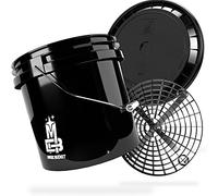 MAGIC BUCKET Set di lavaggio a mano per auto, secchio con coperchio a secchio, 3,5 galloni americani, circa 13 litri, con inserto per secchio Grit Guard, filtro sporco, set di lavaggio nero/nero