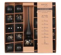 MAGIC by Inge - Set di 19 palline di Natale in ebano nero con puntale per albero di Natale, decorazioni in vetro