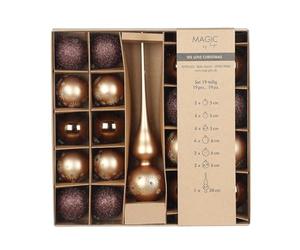 MAGIC by Inge - Set di palline di Natale da 19 pezzi, elegante lounge con punta per albero di Natale e palline, in vetro, marrone