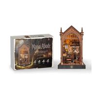 Magic Dwelling Bookshelf Insert, scena in miniatura studio mago, puzzle in legno 3D, luci LED, decorazione fantasia gotica, kit fai da te