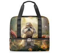 Magic Forest Dog Mushroom Sports Duffle Bag for Women Men Boys Kirls 21 L Weekend Pernottamento Borse Bagnate Separato Tote Bag per Viaggi Palestra Yoga, Colore, 21L, Organizer per borse