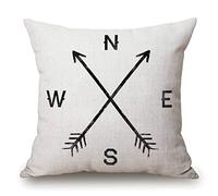 Magic Freccia Compass North South West East - Federa decorativa per cuscino per casa, soggiorno, letto, divano, auto, cotone, lino, 45,5 x 40,5 cm