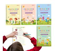 Magic Grooved Handwriting Books - 4 quaderni magici per pratica calligrafia con penna e ricariche, riutilizzabile, cartella di lavoro di tracciamento, scrittura di lettere e numeri per bambini