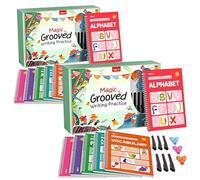 Magic Grooved Writing Practice for Kids Ages 3-8,Reusable Groved Handwriting Workbooks with Disappearing Ink Pens,Number Letter Tracin Book for Preschool Learing Activities&Homeschool Supplie (2Pcs)