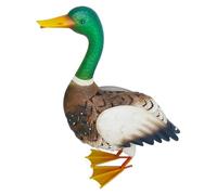 MAGIC HOME Mecco Anatra con testa verde e ali marroni e bianche, figura da giardino in metallo, 37 x 16,5 x 47 cm, anche per il bordo del laghetto