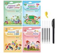 Magic Ink - Libretti di lavoro riutilizzabili per bambini, per la scrittura a mano in età prescolare, con scanalature, per progettare e scrivere a mano (4)