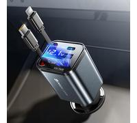 MAGIC JOHN Accendisigari 4 in 1 USB C 65 W retrattile per auto, caricatore rapido con cavo di tipo C, porta USB C/USB A, compatibile con iPhone, Samsung Galaxy