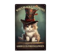Magic Kitten Halloween, Quando Il Gatto Nero Si Aggira Buona Fortuna Per Halloween Targa In Metallo Decorative Cartelli Metallo Retrò Poster Metal Per Club Soggiorno Garage