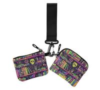 Magic Library - Portamonete da donna colorato, con portachiavi, per uso quotidiano, 2 confezioni, biblioteca magica colorato Halloween, 1 size, Casual