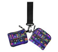 Magic Library - Portamonete da donna colorato, formato compatto, con portachiavi, per donna, confezione da 2, biblioteca magica colorato Halloween, 1 size, Casual