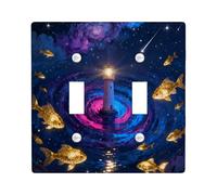 Magic Lighthouse - Placca decorativa per interruttore della luce, 2 gang a doppia levetta, piastra elettrica con oceano nautico, stampa panoramica di mare fantasia, piastra frontale elettrica