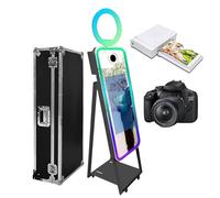 Magic Mirror Photo Booth 101,6 cm, portatile con touch screen da 54,8 cm, con cornice LED, mini PC integrato, specchio per selfie e cabina fotografica per eventi (nero, 101,6 cm + fotocamera + mini