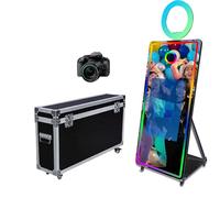 Magic Mirror Photo Booth 65" con touchscreen da 81,3 cm, macchina per selfie a specchio con luce RGB e custodia da volo, cabina fotografica DSLR portatile per eventi di festa di nozze (nero
