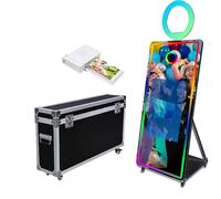 Magic Mirror Photo Booth 65" con touchscreen da 81,3 cm, macchina per selfie a specchio con luce RGB e custodia da volo, cabina fotografica DSLR portatile per eventi di festa di nozze (nero