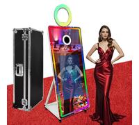 Magic Mirror Photo Booth, cabina fotografica a specchio da 165 cm con touch screen interattivo da 32 pollici, mini PC integrato, adatto per esigenze fotografiche in varie posizioni (bianco, macchina