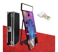 Magic Mirror Photo Booth, cabina fotografica a specchio da 165 cm con touch screen interattivo da 81 cm, luce quadrata, mini PC integrato, adatto per fotografia (nero, macchina e mini stampante)