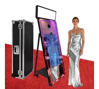Magic Mirror Photo Booth, cabina fotografica a specchio da 165 cm con touch screen interattivo da 81 cm, luce quadrata, mini PC integrato, adatta per fotografia (nero, macchina per fototesse)