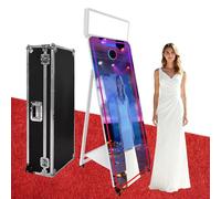 Magic Mirror Photo Booth, cabina fotografica a specchio da 165 cm con touch screen interattivo da 81 cm, luce quadrata, mini PC integrato, adatta per fotografia (bianco, macchina per fototesse)