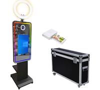 Magic Mirror Photo Booth - Cabina fotografica da 114,3 cm con touchscreen da 54,6 cm, con specchio per selfie, luce e custodia per volo, portatile, DSLR per matrimoni, feste, eventi, colore: nero