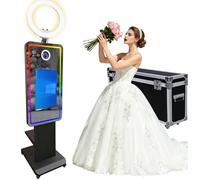 Magic Mirror Photo Booth - Cabina fotografica da 114,3 cm con touchscreen da 54,6 cm, con specchio per selfie, luce RGB e custodia da viaggio, portatile, per feste di nozze, eventi, colore: nero