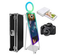 Magic Mirror Photo Booth con custodia da viaggio portatile touch screen selfie photobooth macchina con anello luce, cornice LED RGB per eventi, noleggio matrimoni feste, Bianco+stile A,