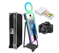 Magic Mirror Photo Booth con custodia da viaggio portatile touch screen selfie photobooth macchina con anello luce, cornice LED RGB per eventi, noleggio matrimoni feste, Nero+stile A, Machine+Camera+
