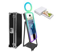 Magic Mirror Photo Booth con custodia da viaggio portatile touch screen selfie photobooth macchina con anello luce, cornice LED RGB per eventi, noleggio matrimoni feste, Nero+stile A, Machine+Mini