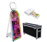 Magic Mirror Photo Booth con luce RGB, portatile da 81 cm, con touch screen, per selfie e noleggio di eventi (bianco, macchina fotografica + mini stampante)