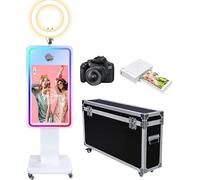 Magic Mirror Photo Booth con schermo LCD touch screen da 32 pollici, custodia per volo, mini PC integrato, luce ad anello RGB, condivisione e stampa, stand per feste di nozze e eventi (set completo)
