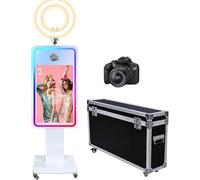 Magic Mirror Photo Booth con schermo LCD touch screen da 32 pollici, custodia per volo, mini PC integrato, luce ad anello RGB, condivisione e stampa, cabina per feste di nozze e eventi (cabina