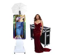 Magic Mirror Photo Booth con touch screen e ombrello con luce morbida, macchina per cabina fotografica con luce RGB, stampa e condivisione di idee per feste a noleggio di eventi (bianco, macchina per