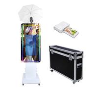 Magic Mirror Photo Booth con Touch Screen e Ombrello Soft Light Photo Booth Machine con luce RGB, stampa idea e condivisione per feste di noleggio eventi (bianco, macchina+mini stampante)