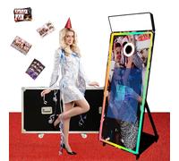 Magic Mirror Photo Booth Machine con touch screen interattivo, cabina fotografica DSLR per selfie, mini PC integrato, luce RGB e custodia da viaggio per eventi, noleggio feste di nozze (nero, 65