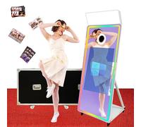 Magic Mirror Photo Booth Machine con touch screen interattivo, cabina fotografica DSLR per selfie, mini PC integrato, luce RGB e custodia da viaggio per eventi, noleggio feste di nozze (bianco, 65