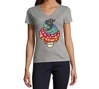 Magic Mushroom Witch Doctor Frog Pepe T-Shirt da Donna in Cotone con Scollo a V Grigio Small