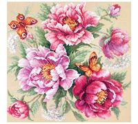 Magic Needle 140-001 ZW - Set punto croce con motivo a forma di peonie, in cotone, bianco, 30 x 30 cm