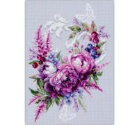 Magic Needle - Kit per punto croce, motivo: peonie in seta viola, 19 x 27 cm