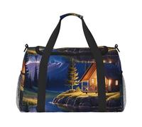 magic nights - Borsone da viaggio con stampa, per uomini e donne, borsa da viaggio pieghevole e spaziosa borsa da viaggio per riporre articoli da toeletta, articoli personali, nero, L, Nero , L